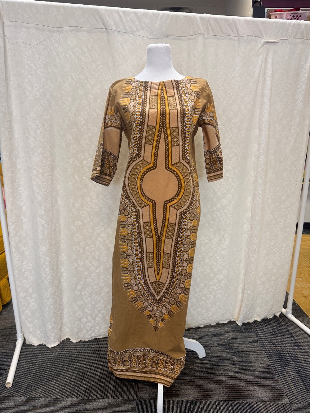 Women’s Brown Patterned Maxi Dress - Elegant Ethnic Design